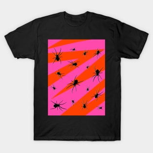 Halloween Spider Pattern on Pink and Orange T-Shirt